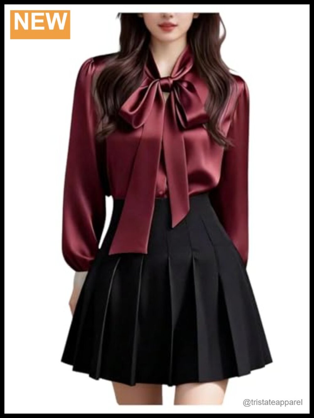 Satin Silk Blouse Bow Tie Neck Button Down Long Sleeve Elegant Dressy Casual